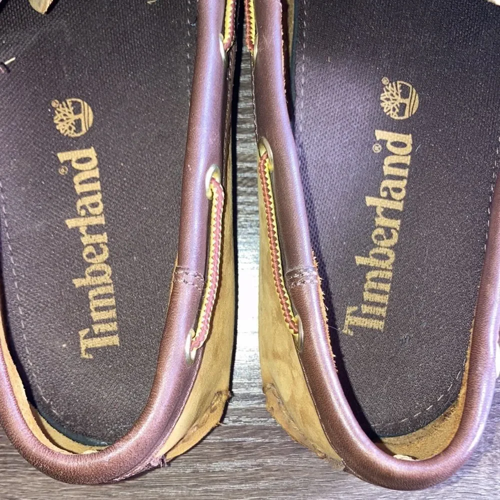 Mens Like New Timberland Boat Shoes Size 10.5 Brown & Tan